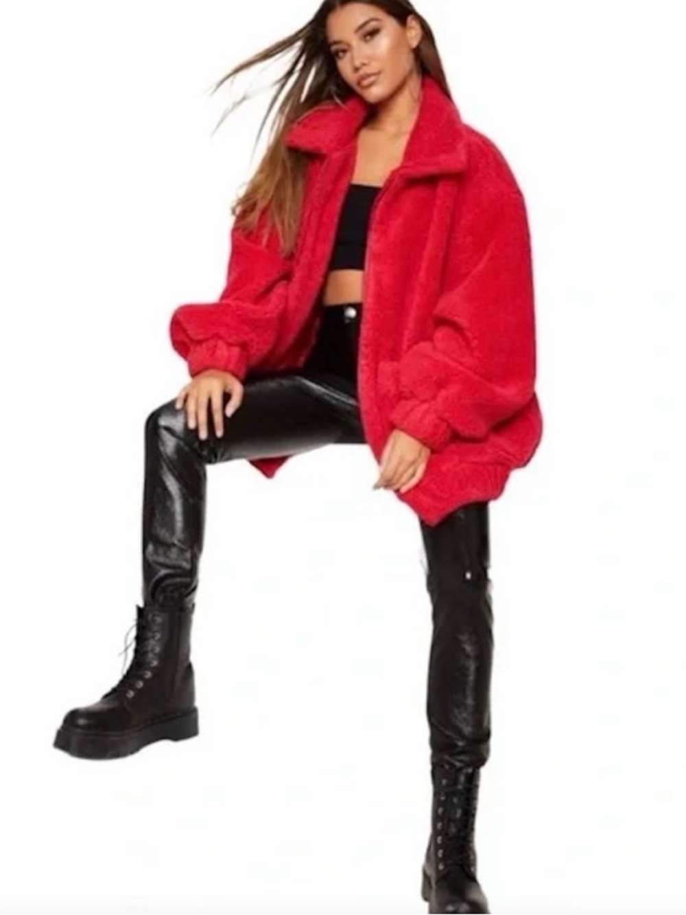 STEVE MADEN | Red Teddy Sherpa Jacket with Zip